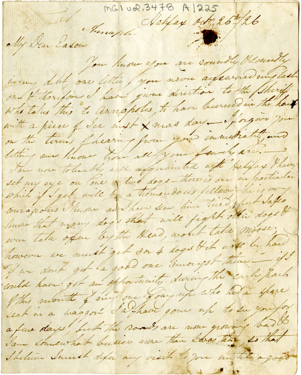 Easson : Letter, John Carter, Halifax, to Alexander Easson