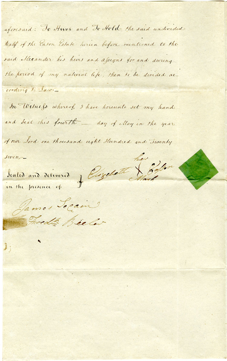 Easson : Indenture, Elizabeth Easson, Annapolis, Widow, to Alexander Easson