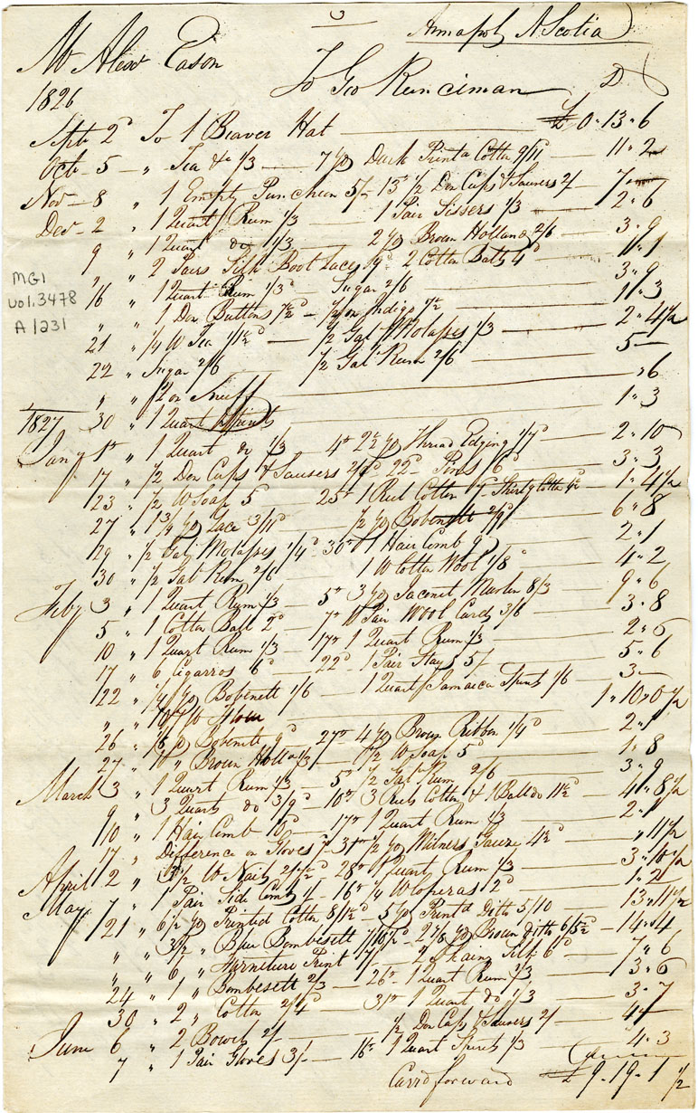 Easson : Account, Alexander Easson with George Runciman, Annapolis