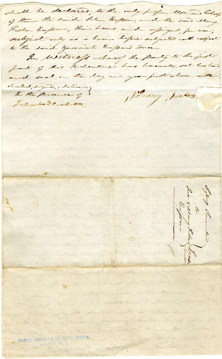 Easson : Indenture, Sydney Saunders, Yeoman, to John Easson, House-Joiner, and Mary Fisher Easson, Maidenwoman