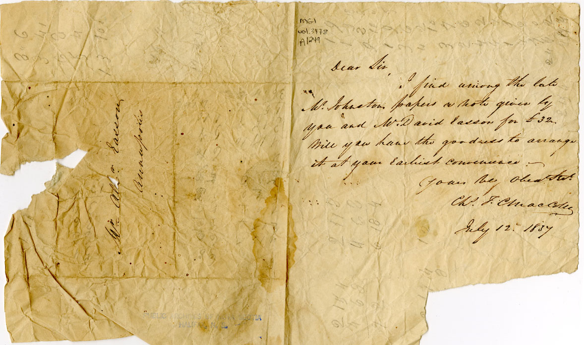 Easson : Letter, Charles J. MacColly to Alexander Easson