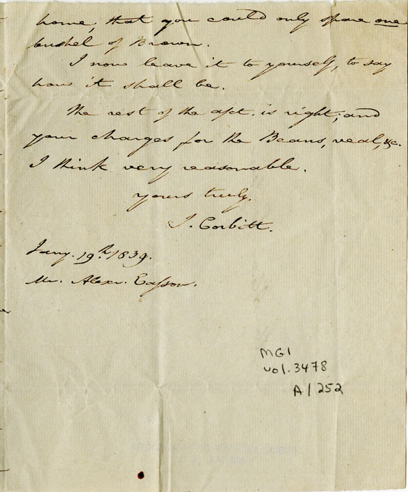 Easson : Letter, I. Corbitt to Alexander Easson