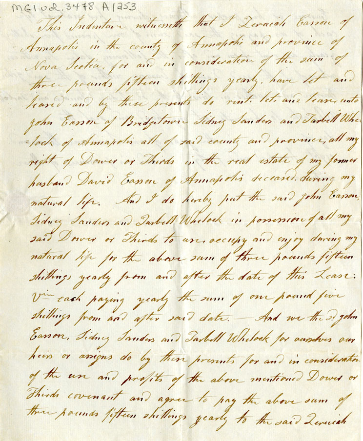 Easson : Indenture, Zeruviah Easson, to John Easson, Sidney Saunders and Tarbell Wheelock