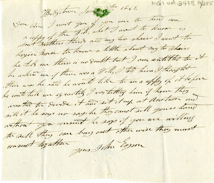 Easson : Letter, John Easson, Bridgetown, to his brother Alexander