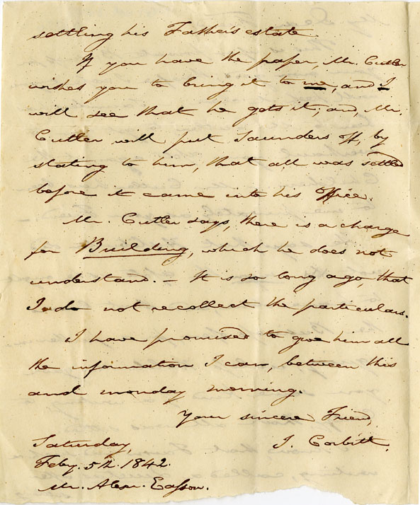 Easson : Letter, I. Corbitt to Alexander Easson