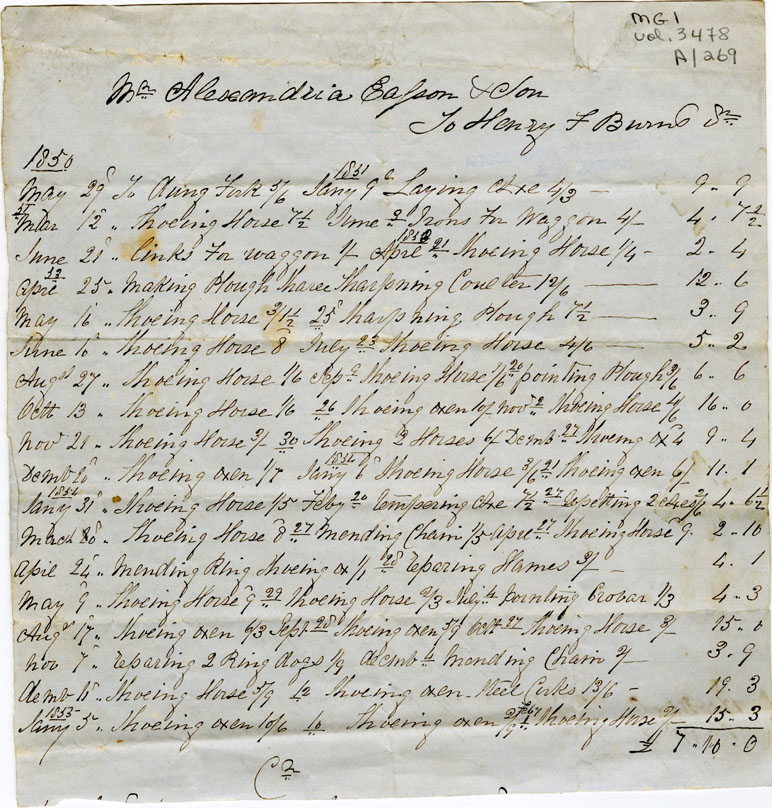 Easson : Account, Alexander Easson with Henry F. Burns