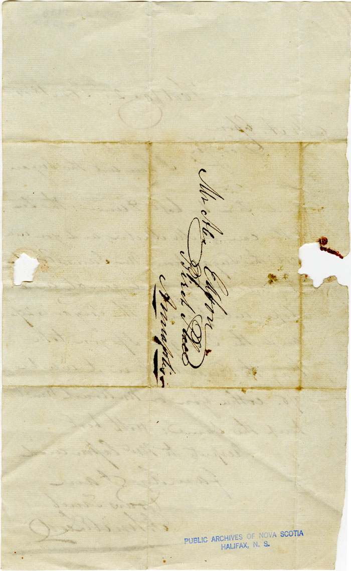 Easson : Letter, John McLeod, Halifax, to Alexander Easson, Birch Place, Annapolis