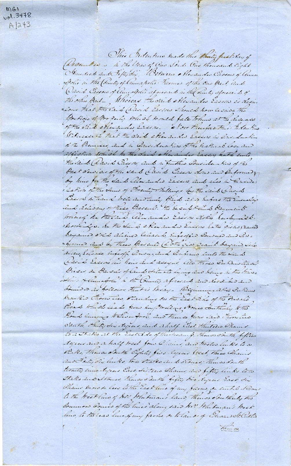 Easson : Indenture, Alexander Easson, Annapolis, Farmer, to David Easson, also of Annapolis