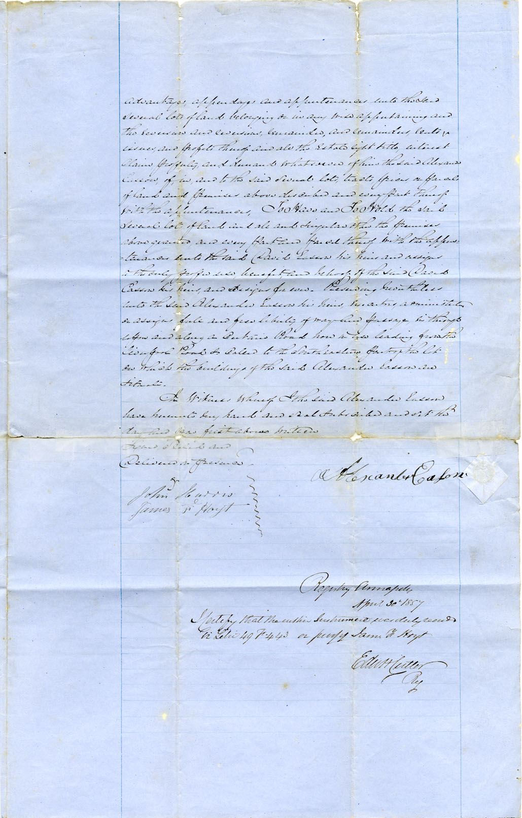 Easson : Indenture, Alexander Easson, Annapolis, Farmer, to David Easson, also of Annapolis