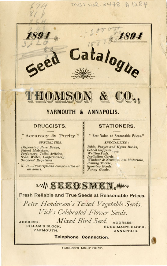 Easson : Seed Catalogue, Thomson & Co., Yarmouth & Annapolis