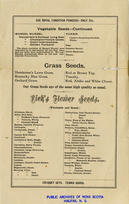 Easson : Seed Catalogue, Thomson & Co., Yarmouth & Annapolis