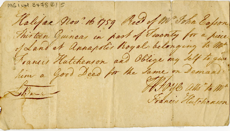 Easson : Receipt from Francis Hutchenson, Halifax