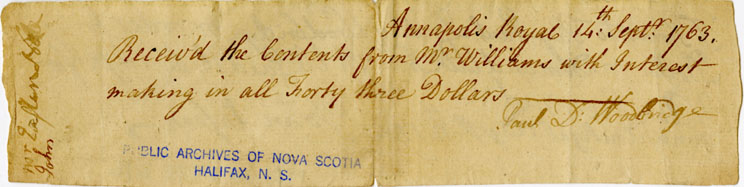 Easson : Promissory note, John Easson, in favour of Paul Dudley Woodbridge