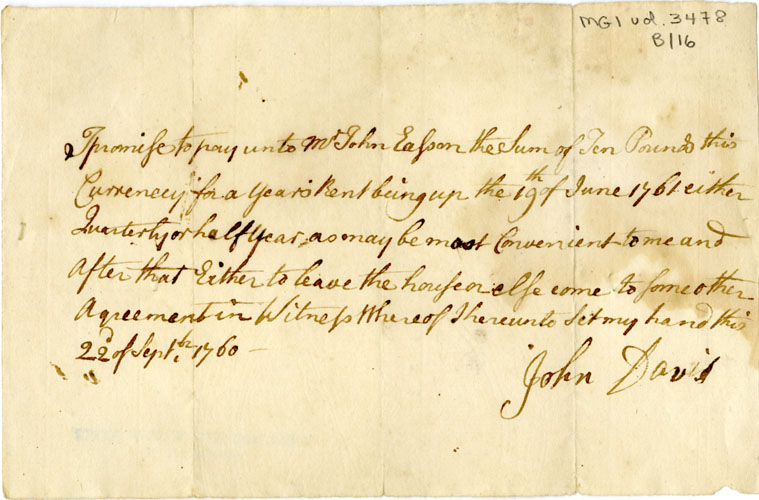 Easson : Promissory note, John Davis in favour of John Easson