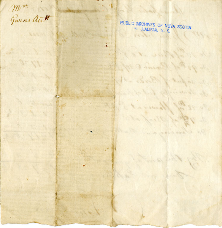 Easson : Account, John Easson with John Gwin, Annapolis Royal