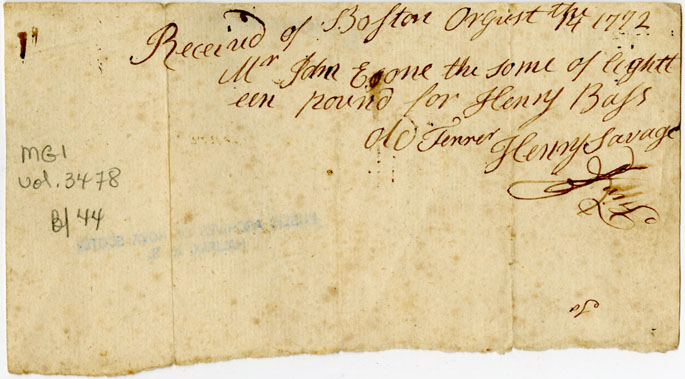 Easson : Receipt, Henry Savage, Boston