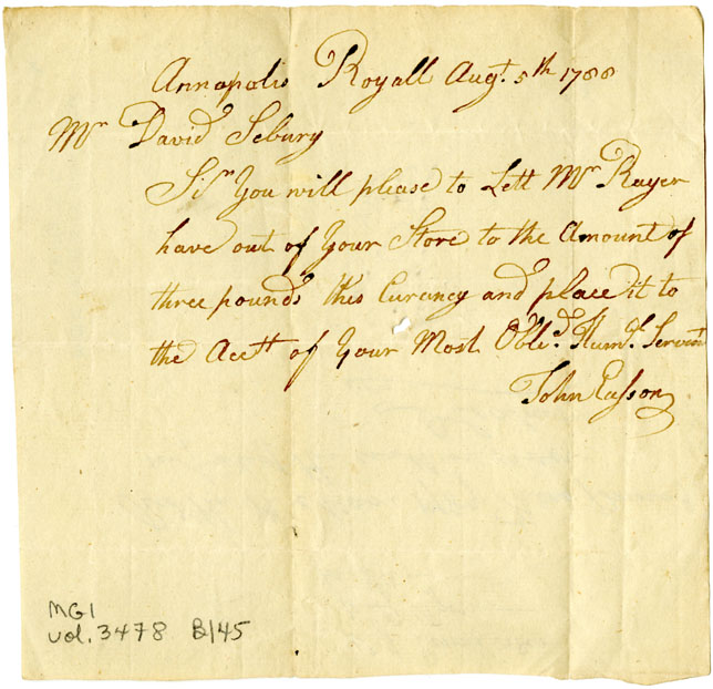 Easson : Letter, John Easson to David Seabury