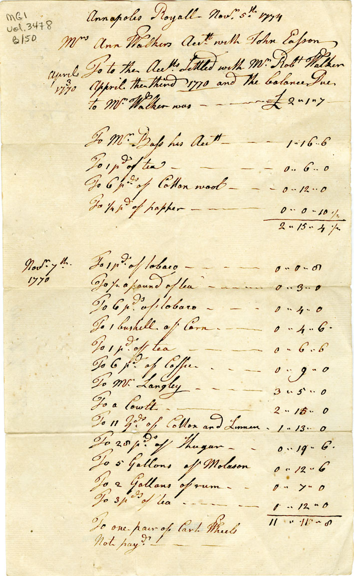 Easson : Account, Mrs. Ann Walker with John Easson