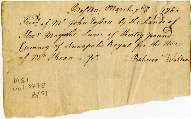 Easson : Receipt, Rebecca Walker, Boston