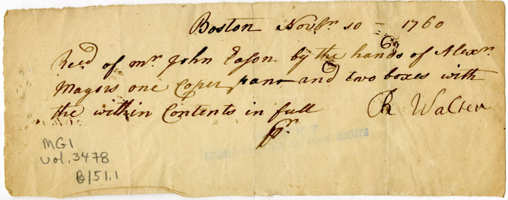 Easson : Receipt, Rebecca Walker, Boston