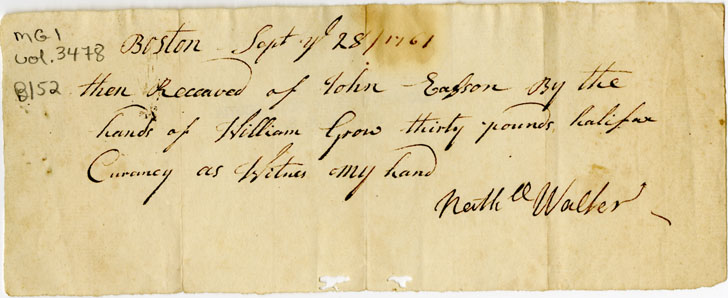 Easson : Receipt, Nathaniel Walker, Boston