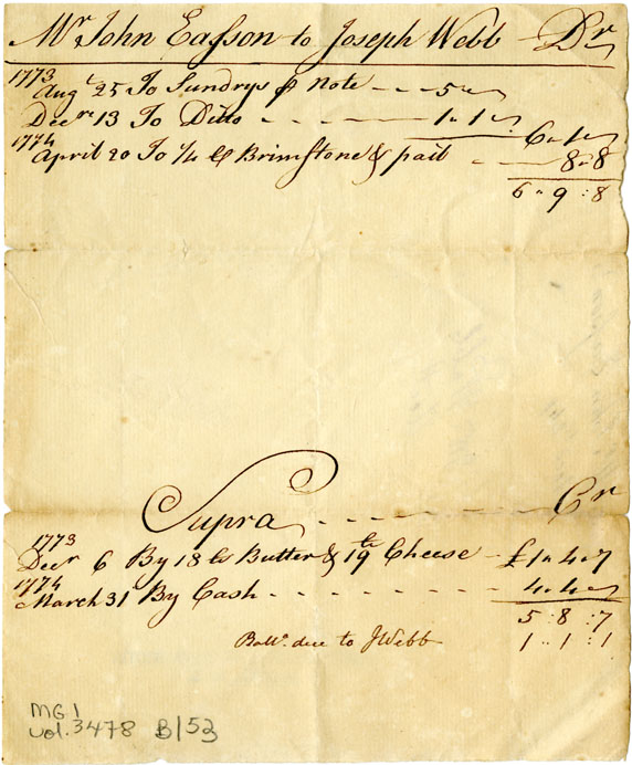 Easson : Account, John Easson with Joseph Webb, Boston