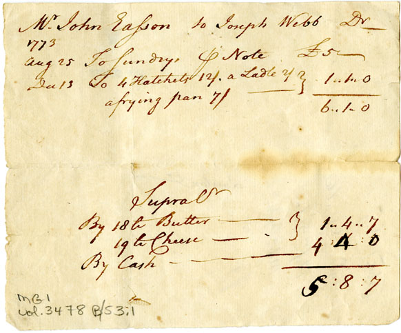 Easson : Account, John Easson with Joseph Webb, Boston