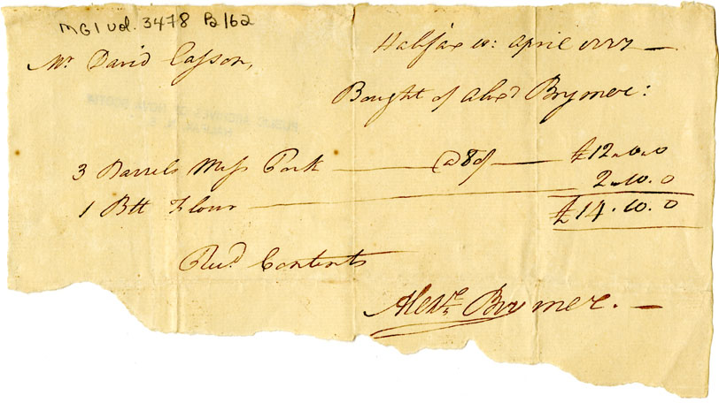 Easson : Account, David Easson with Alexander Brymer, Halifax