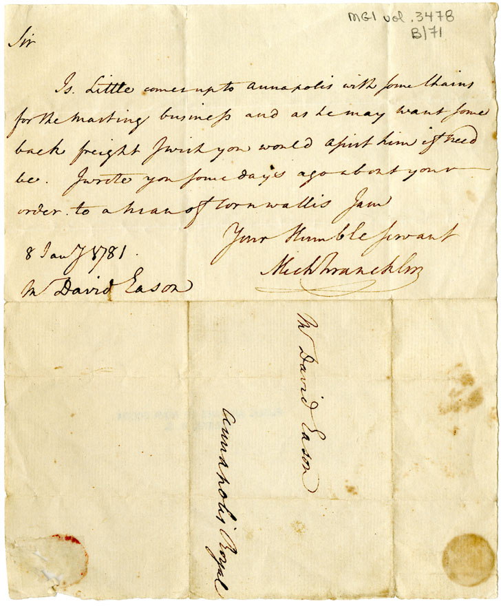 Easson : Letter, Michael Francklin to David Easson