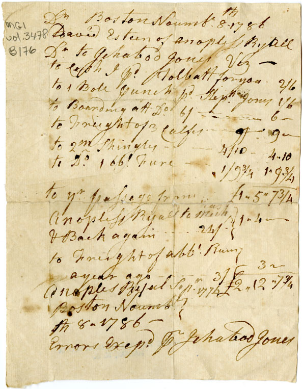 Easson : Account, David Easson with Ichabod Jones, Boston