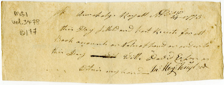 Easson : Receipt, John Hay Winslow [?], Annapolis Royal