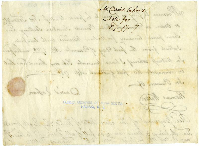 Easson : Promissory note, David Easson in favour of Joseph Totten