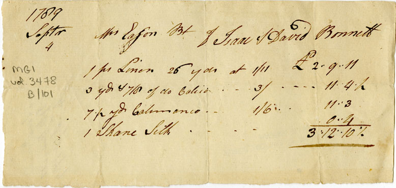 Easson : Account, Mrs. Easson with Isaac and David Bonnett