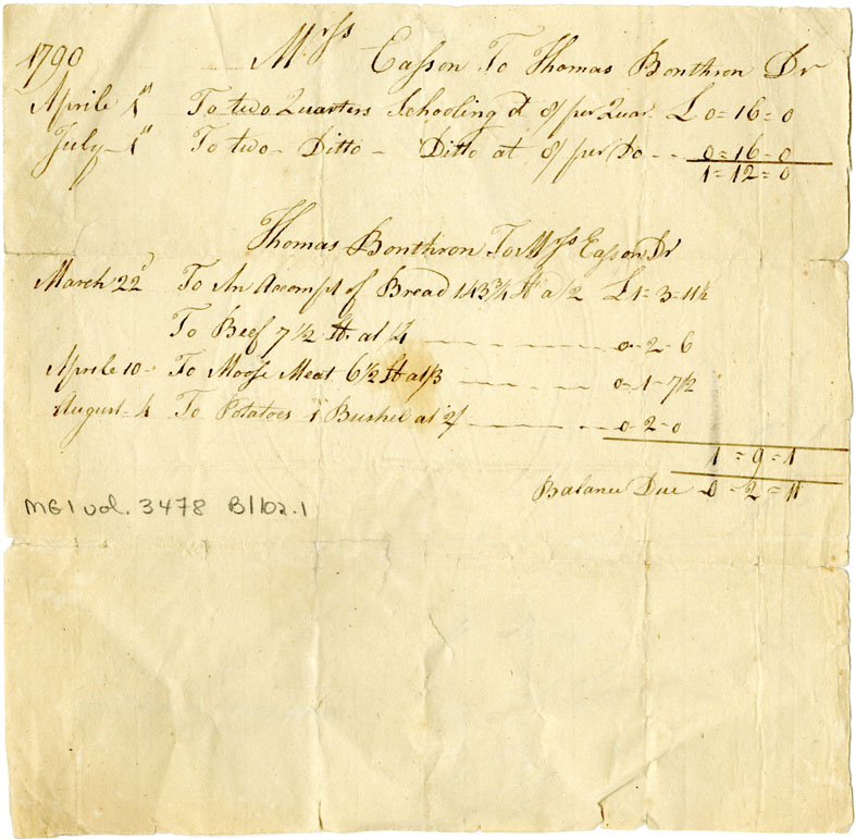 Easson : Account, Mrs. Easson with Thomas Bonthron