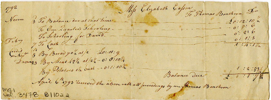 Easson : Account, Mrs. Easson with Thomas Bonthron