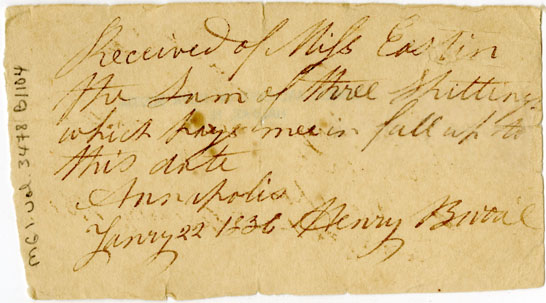 Easson : Receipt, Henry Browne, Annapolis