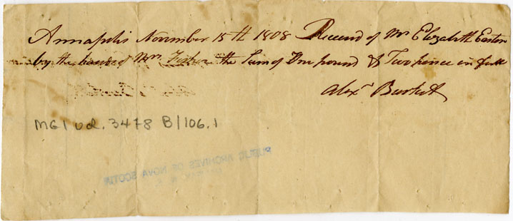 Easson : Receipt, Alexander Burket