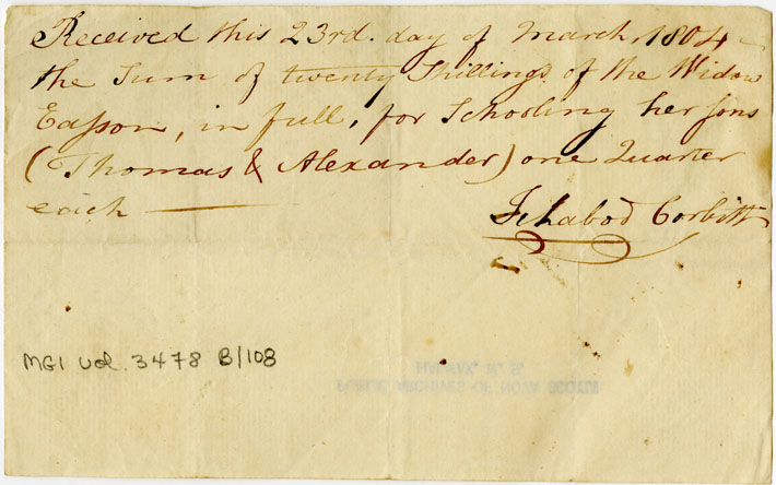 Easson : Receipt, Ichabod Corbitt