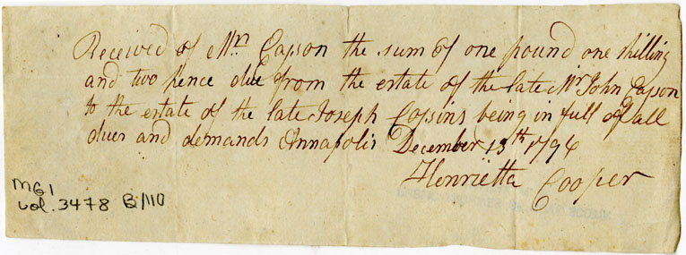 Easson : Receipt, Henrietta Cooper