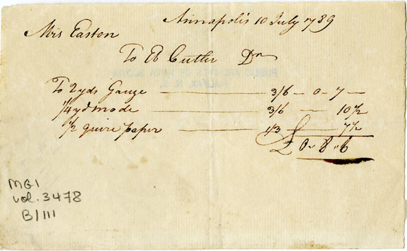 Easson : Account, Elizabeth Easson with Ebenezer Cutler