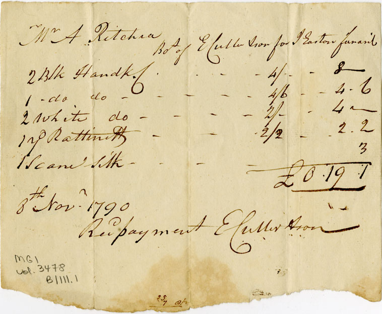 Easson : Account, Andrew Ritchie with Ebenezer Cutler