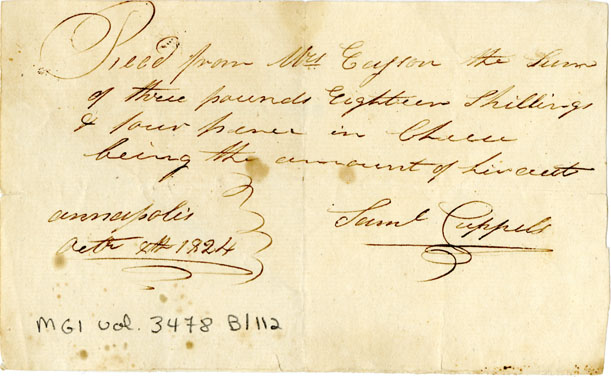 Easson : Receipt, Samuel Cuppels