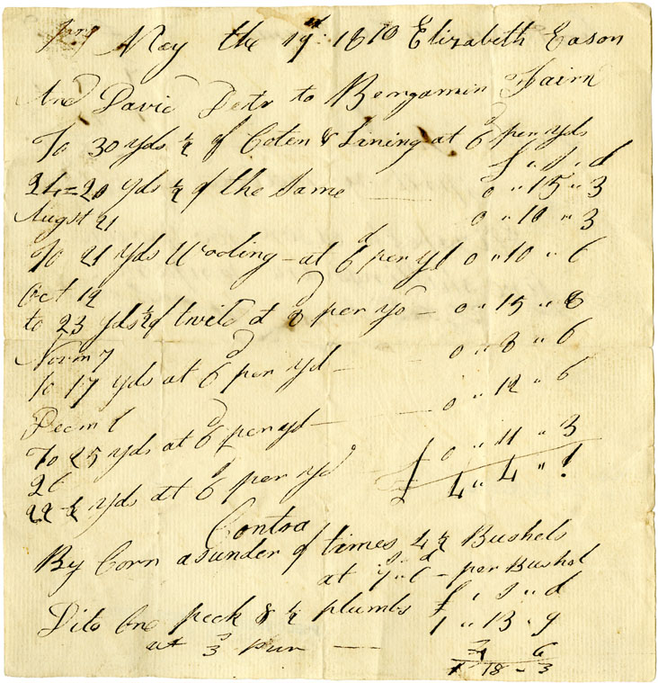 Easson : Account, Elizabeth Easson with Benjamin Fairn