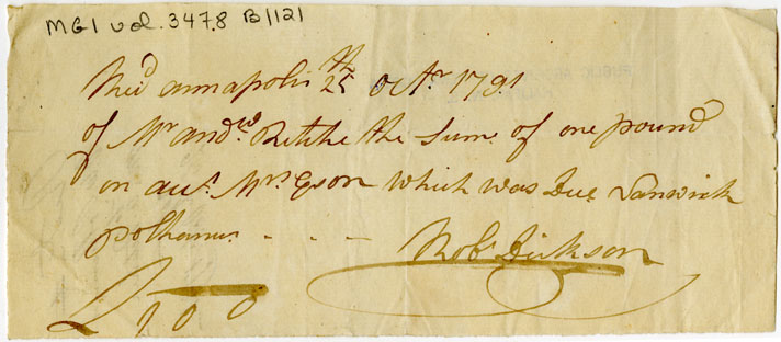 Easson : Receipt, Robert Dickson