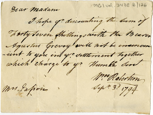 Easson : Letter, William Robertson to Elizabeth Easson