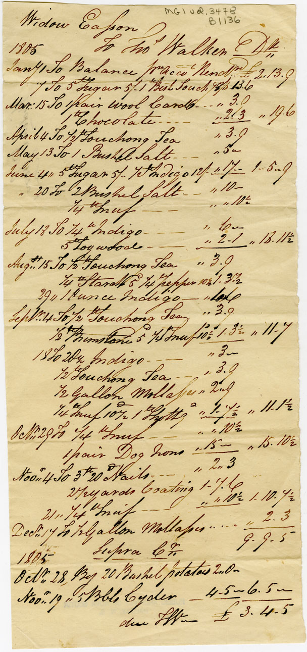 Easson : Account, Elizabeth Easson with Thomas Walker