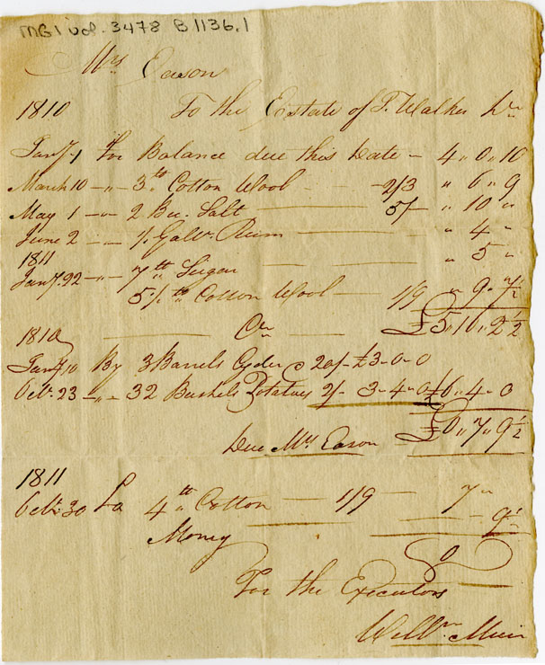 Easson : Account, Elizabeth Easson with Estate of P. Walker