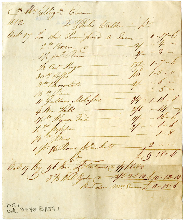 Easson : Account, Elizabeth Easson with Phebe Walker, Annapolis