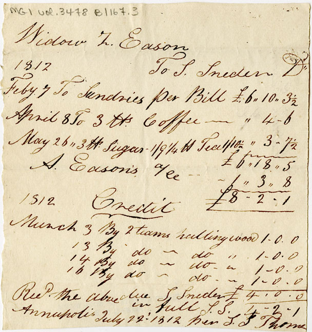 Easson : Account, Widow Z. Easson with Stephen Sneden