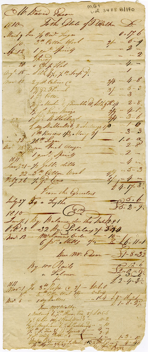 Easson : Account, David Easson with Estate of Thomas Walker